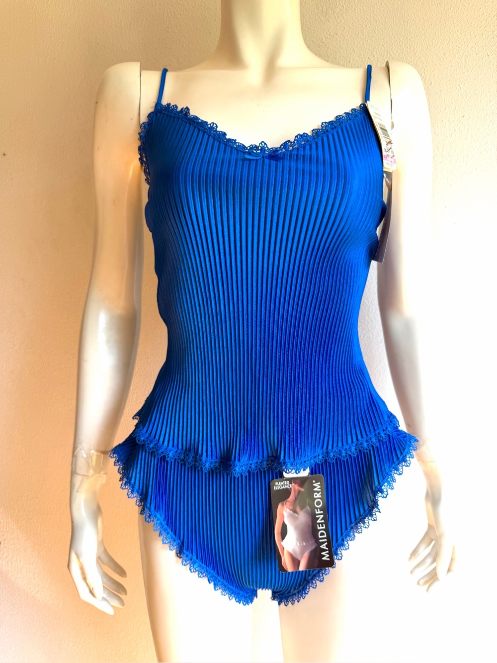Vintage Maidenform Camisole Panties Set Hi Cut Fairycore Pleated Elegance Blue M - Picture 5 of 11